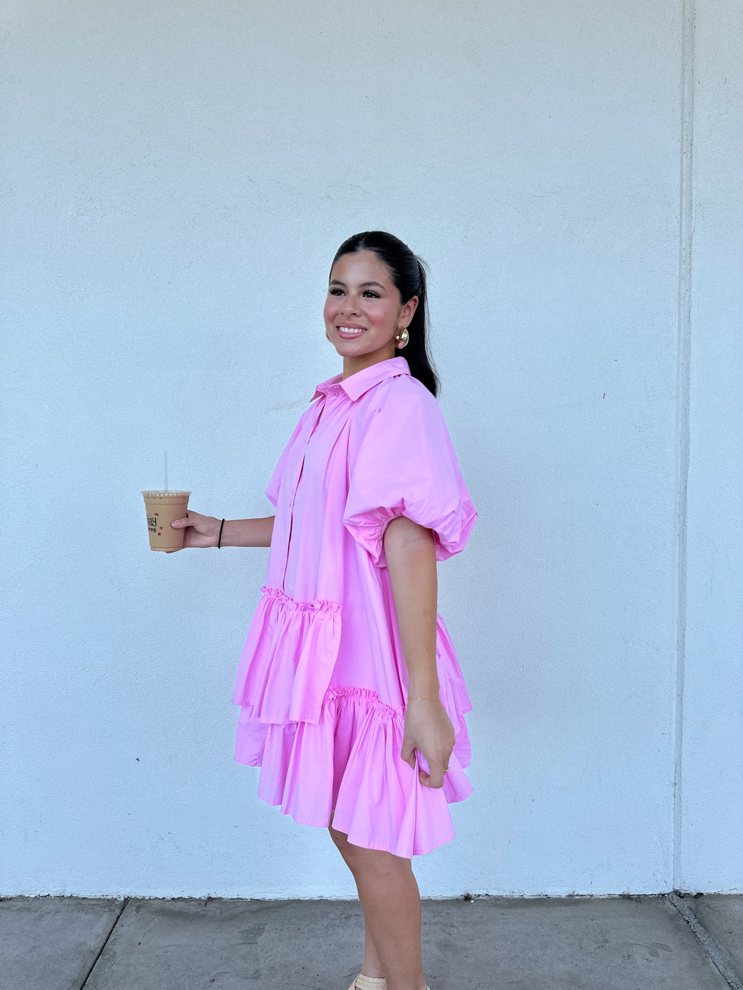 Bubblegum Asymmetrical Ruffle Dress