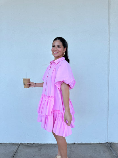 Bubblegum Asymmetrical Ruffle Dress