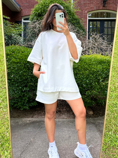 White Oversized Tee & Shorts Set (PRE-ORDER)