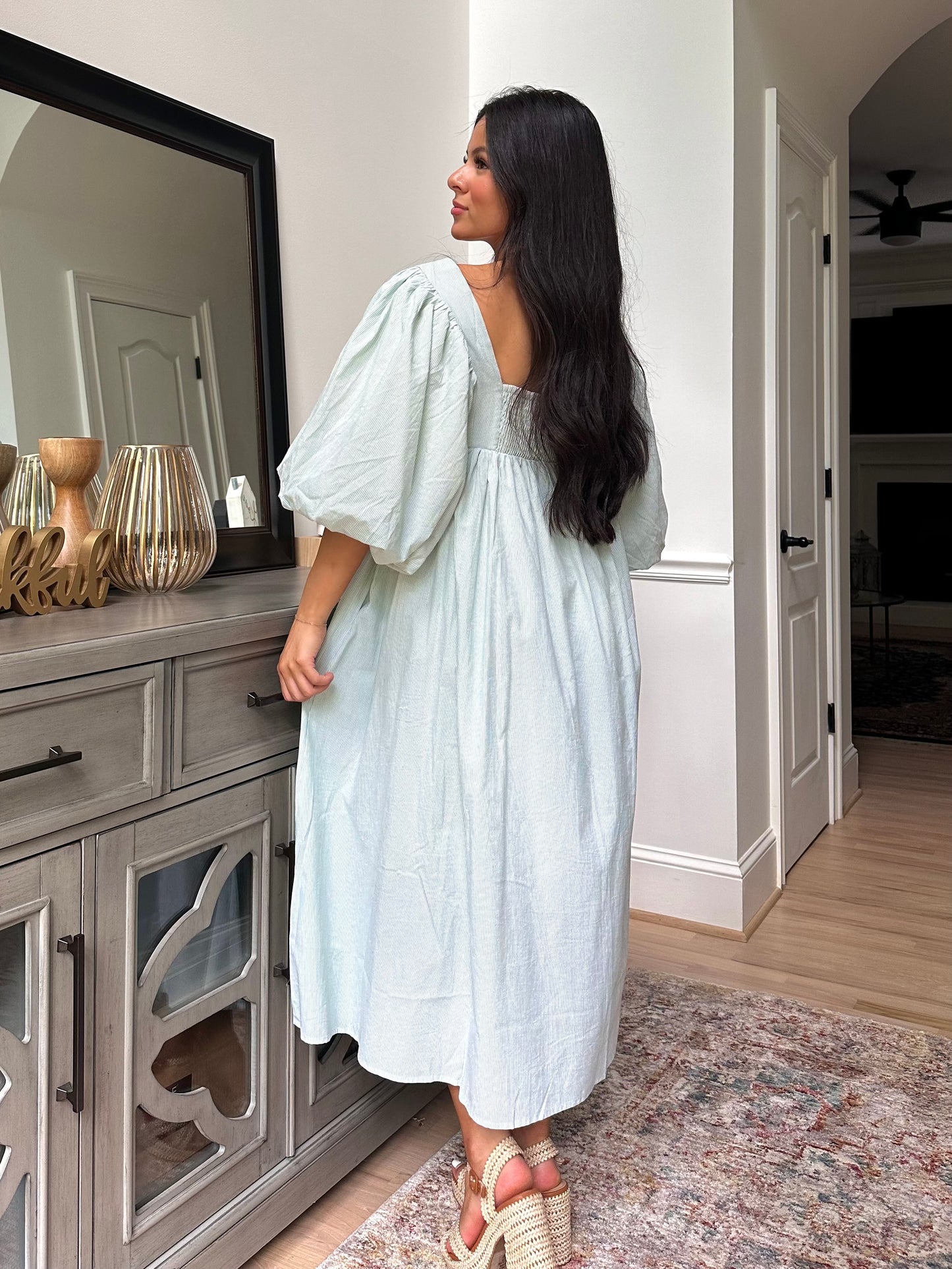 Sage Puff Sleeve Dress