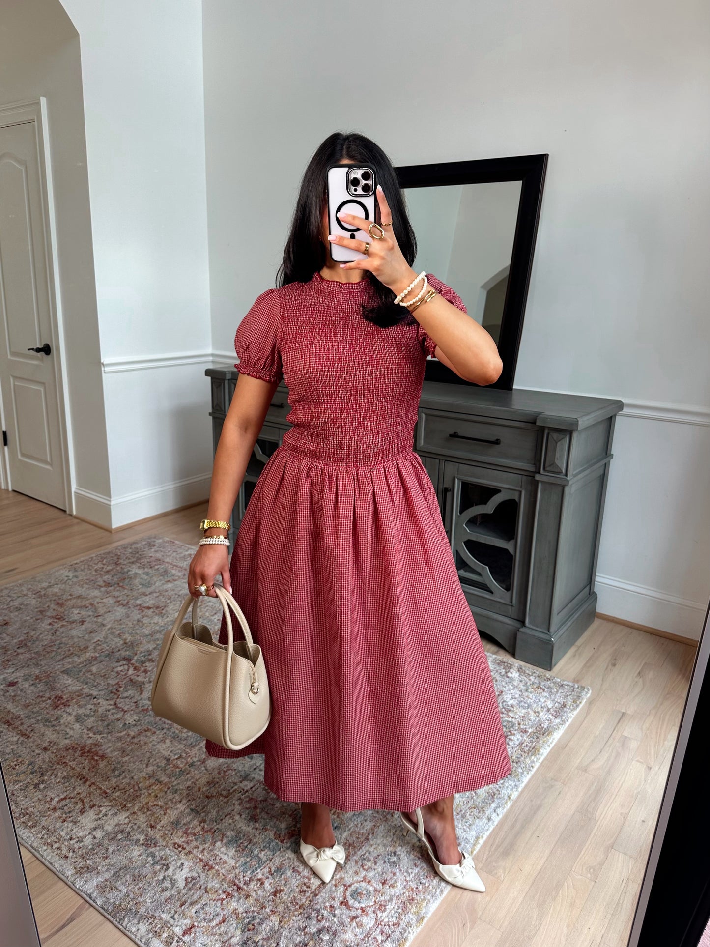 Strawberry Gingham Midi Dress