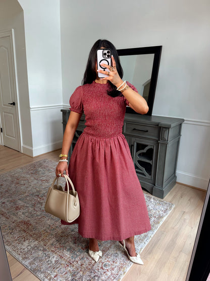 Strawberry Gingham Midi Dress