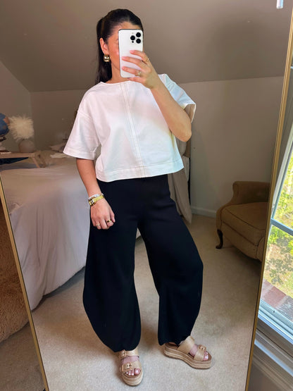 Black Knit Baggy Barrel Pants