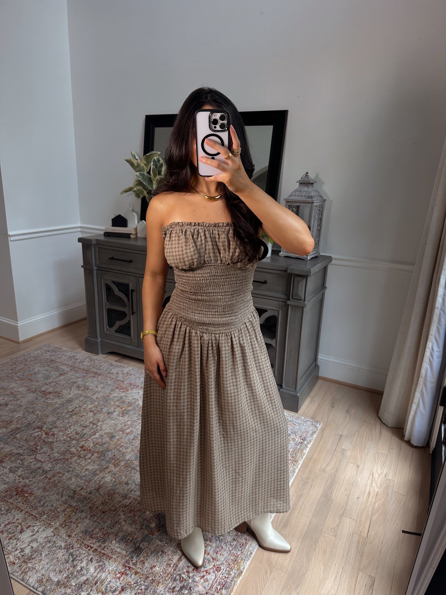 Hazel Gingham Midi Tube Dress