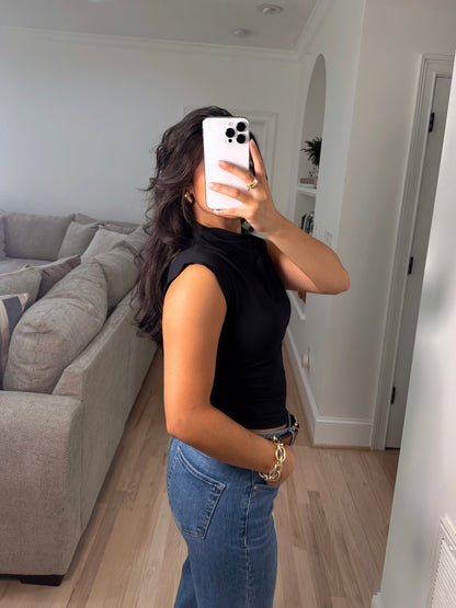 Black Ruched Staple Tank