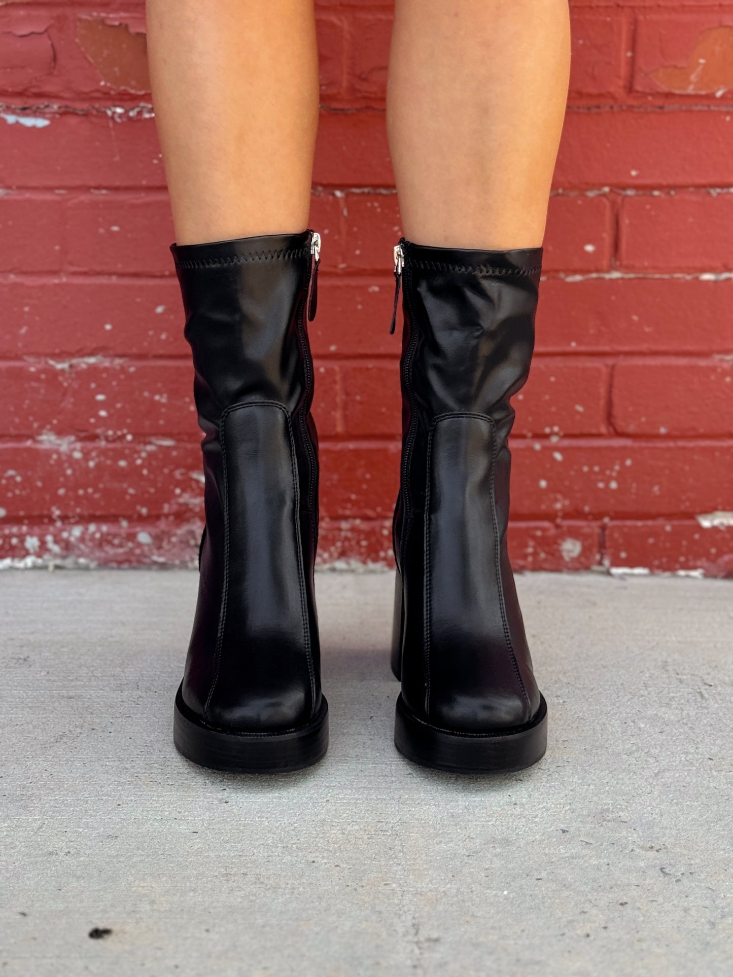 Black Leather Ankle Platform Booties