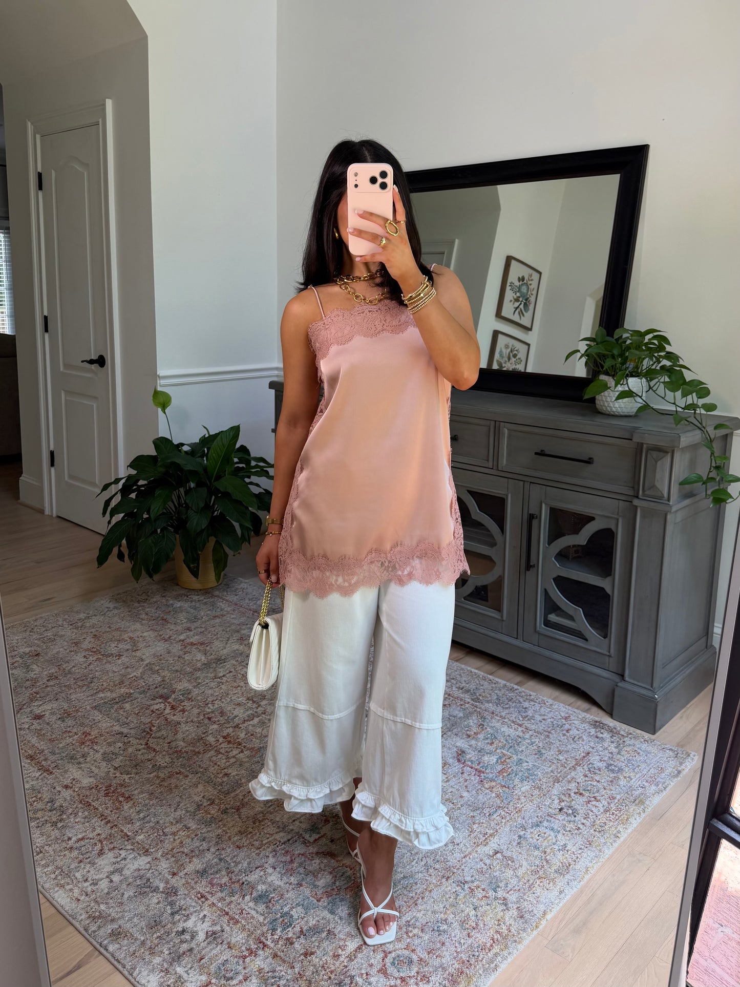 Dusty Rose Lace Satin Top