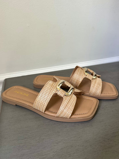 Natural Raffia Woven & Gold Sandal