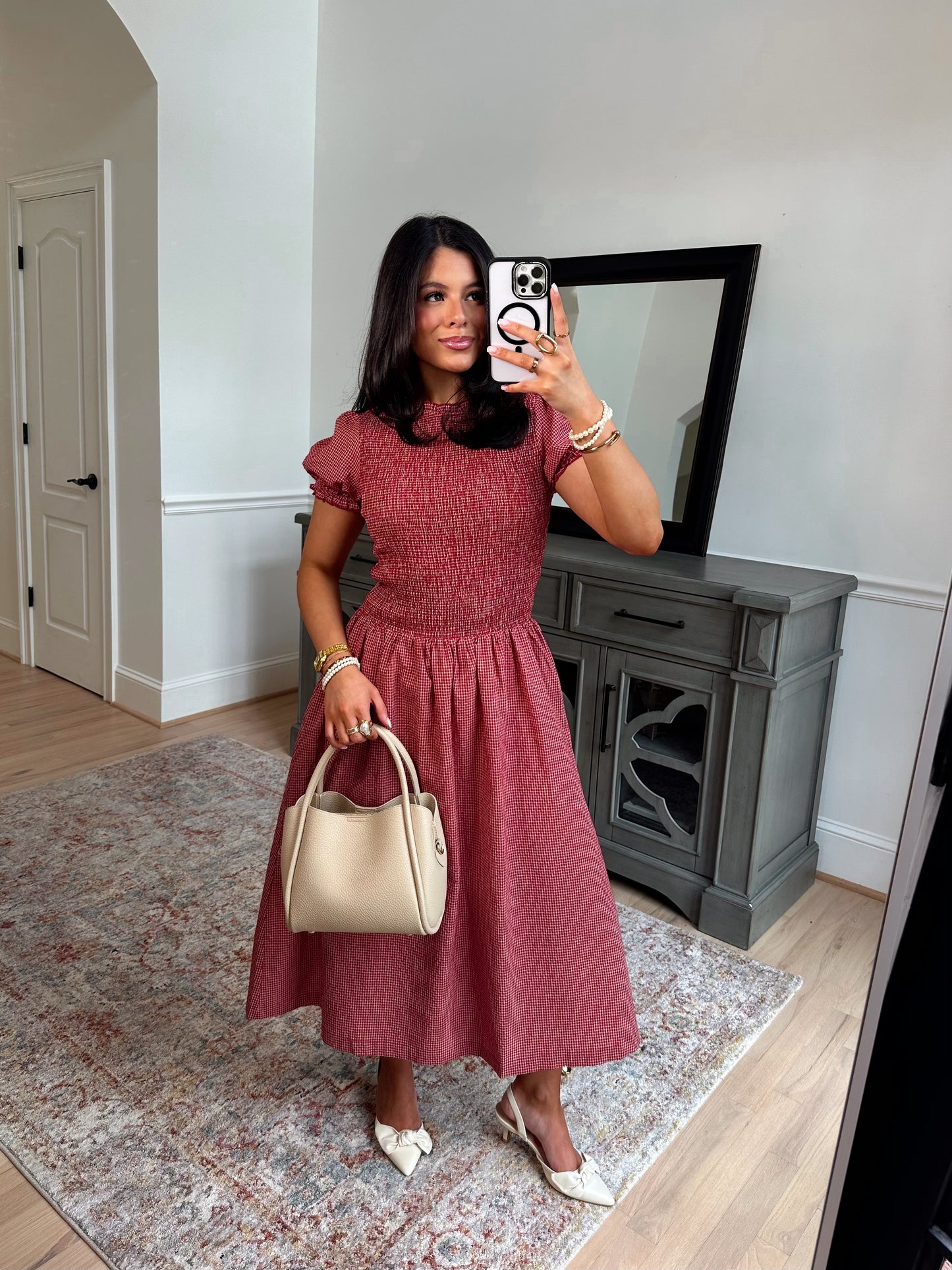 Strawberry Gingham Midi Dress