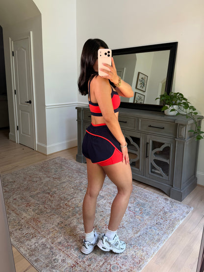Navy/Red Layered Running Shorts