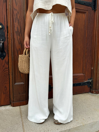 White Flowy Linen Pants