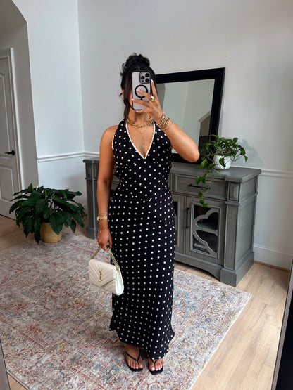 Rosé Hour Polka Dot Halter Dress