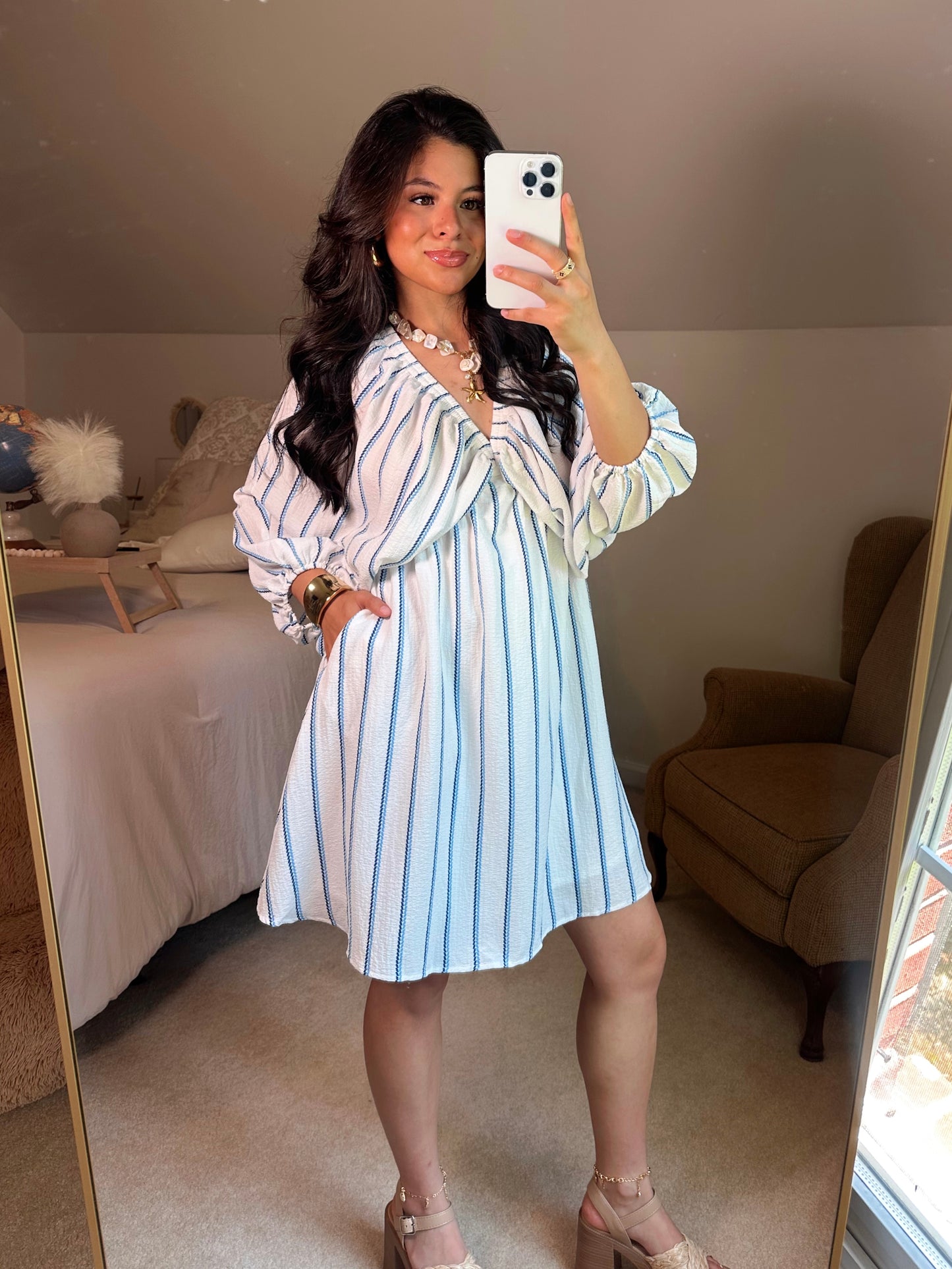 Coastal Stripe V-Neck Dress