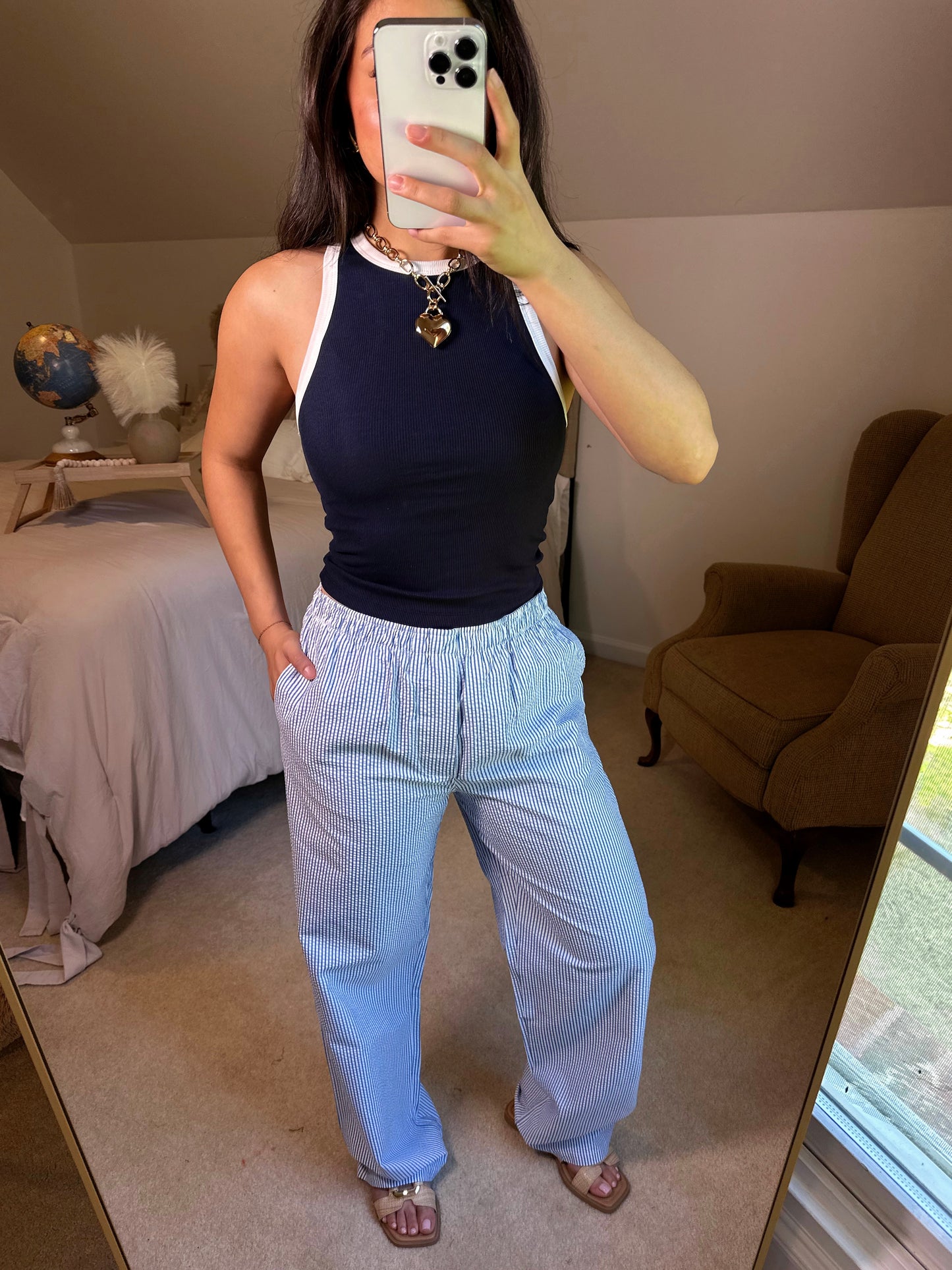 Blue Striped Seersucker Pants