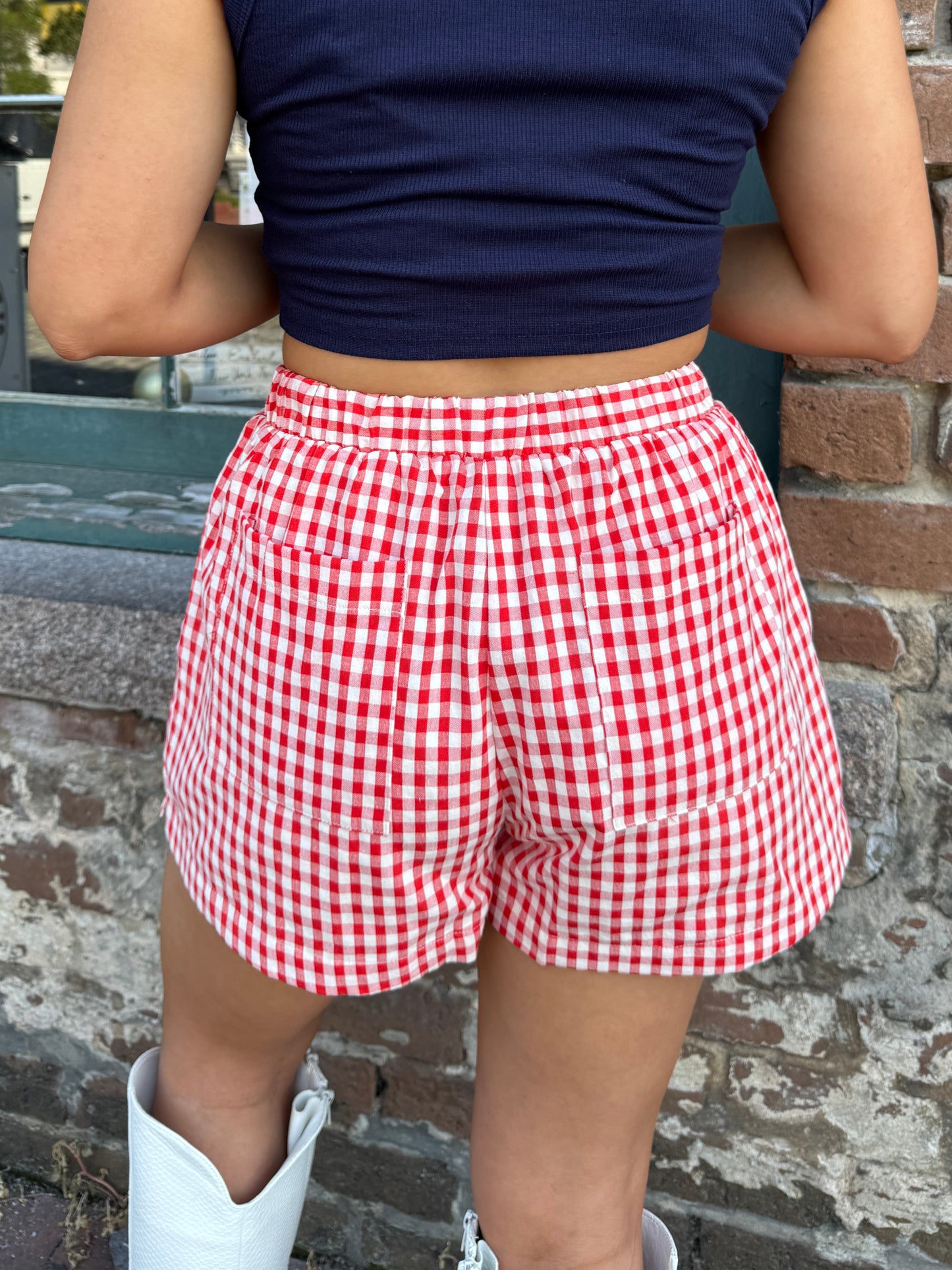 Red Pocket Checkered Boxer Shorts