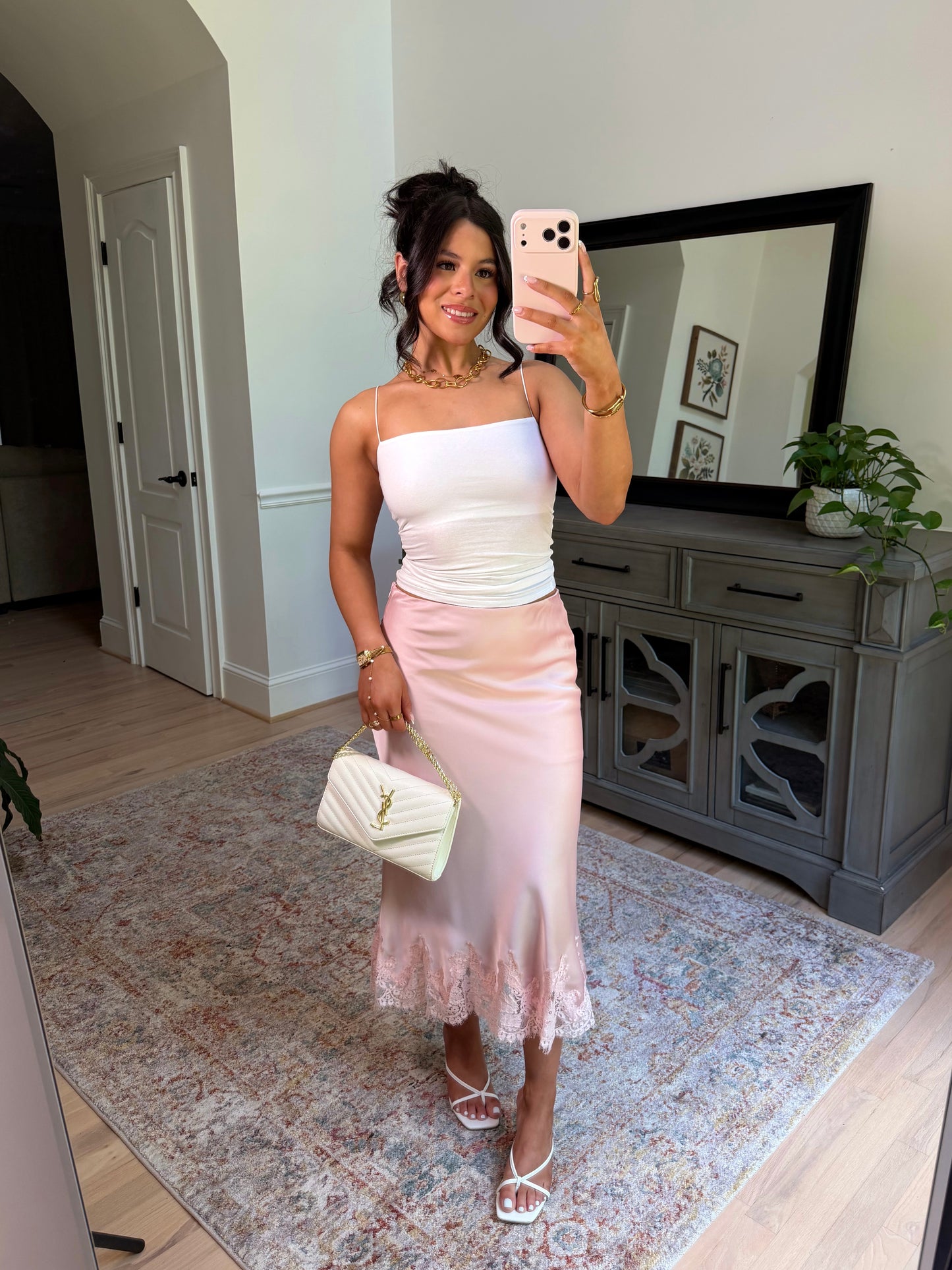Rosé Lace Satin Skirt
