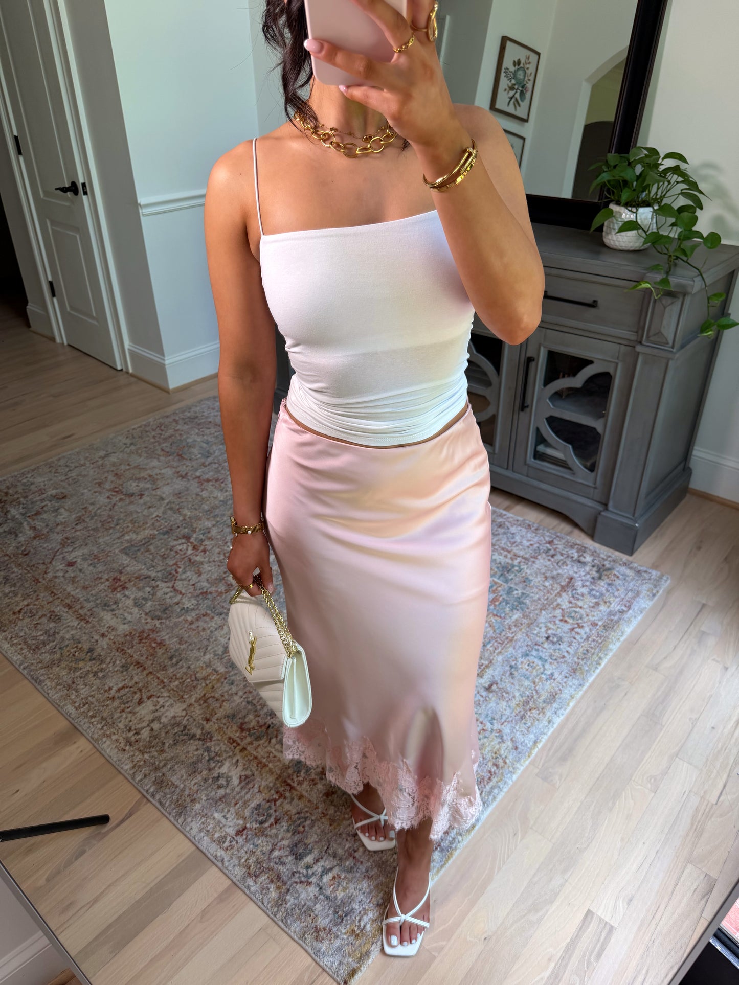 Rosé Lace Satin Skirt