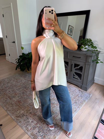 Pearl Satin Open Back Top