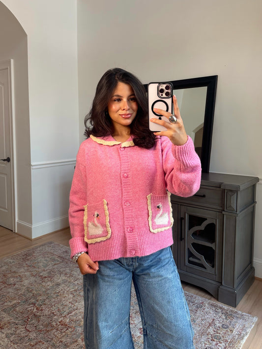 French Swan Pink Cardigan