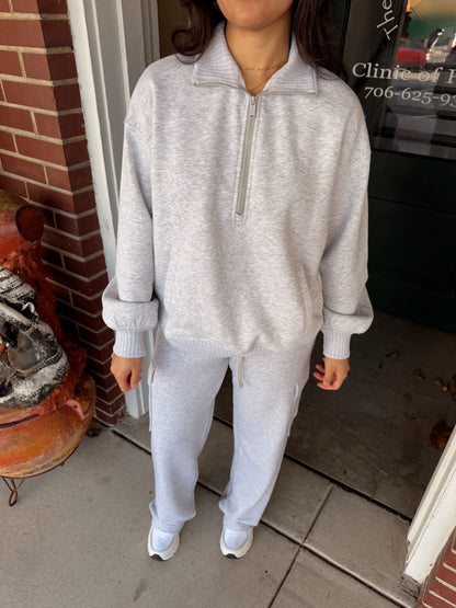 Heather Grey Quarter Zip & Cargo Pant Set