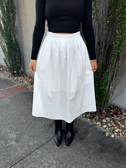 White Poplin Midi Skirt