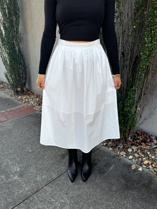 White Poplin Midi Skirt