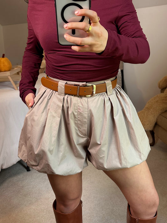 Mocha Bubble Hem Shorts