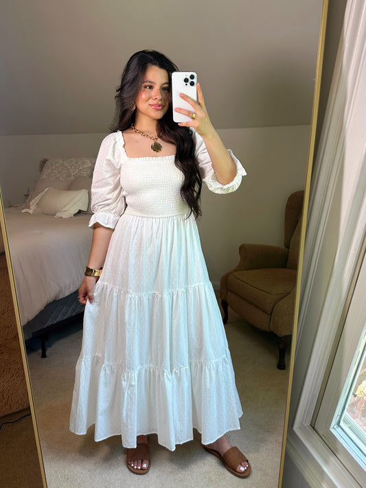 White Dotted Flowy Maxi Dress