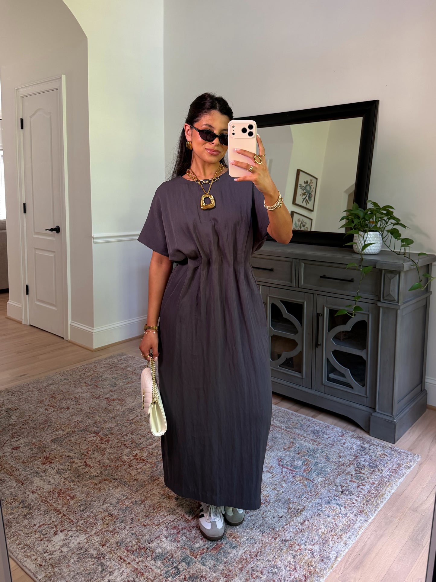 Uptown Charcoal Pleated Dress