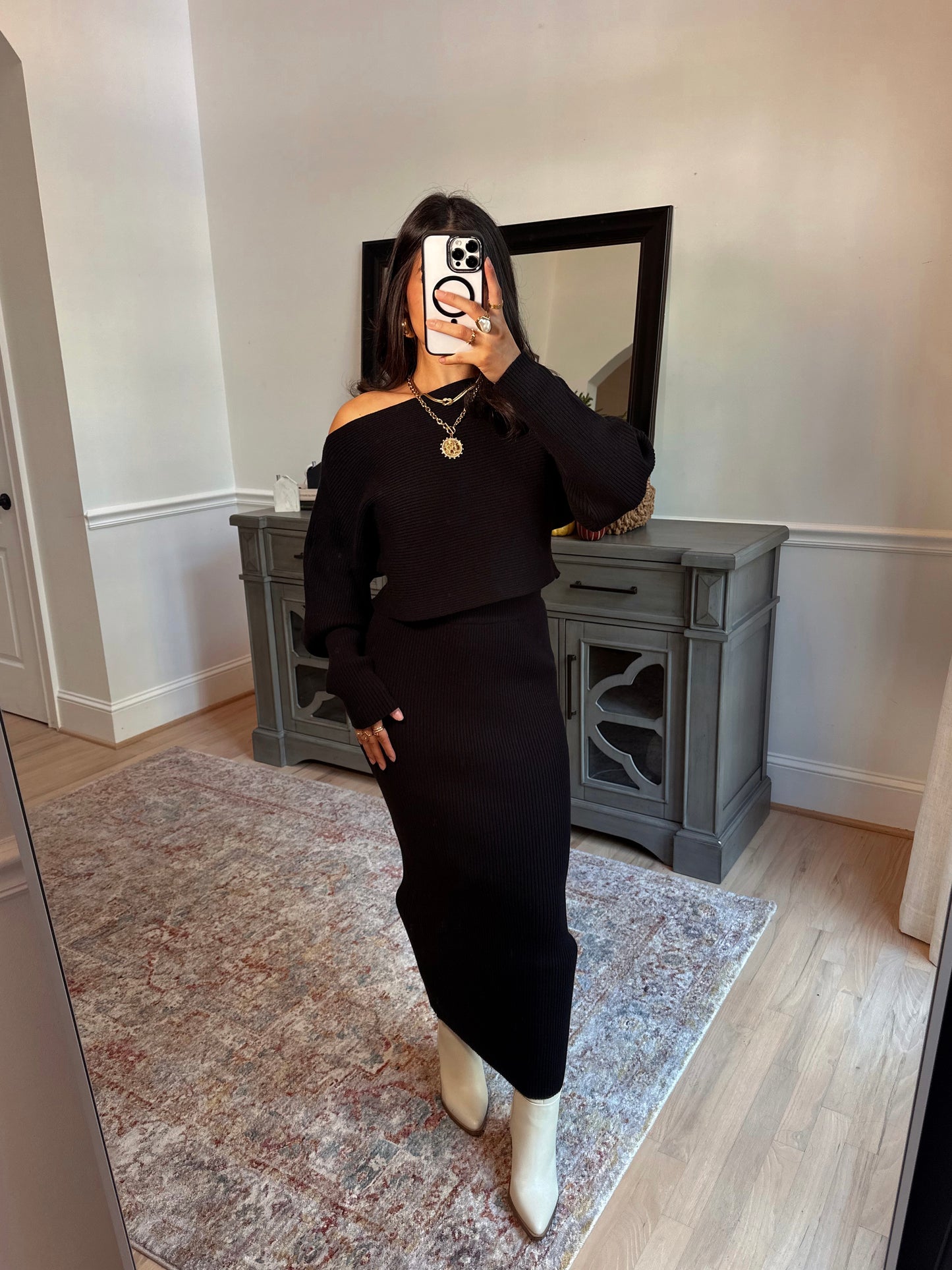 Dinner Plans Black Sweater & Skirt Set