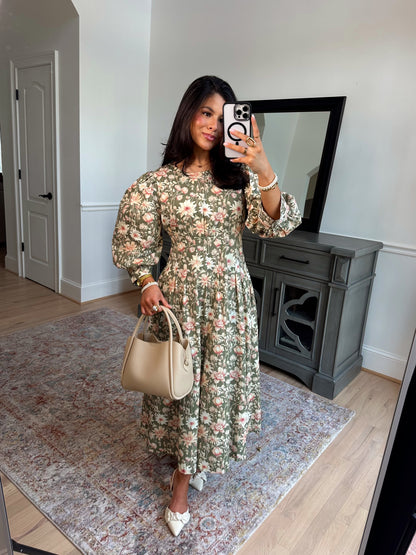 Sundays Olive Pleated Midi Dress