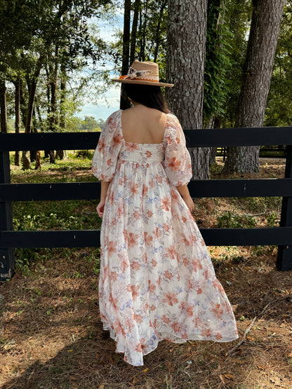 Orange Florals Maxi Dress