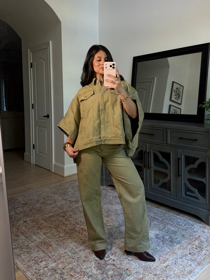 Sutton Olive Denim Poncho Jacket