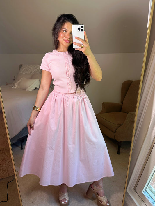 Baby Pink Button Top & Skirt Set