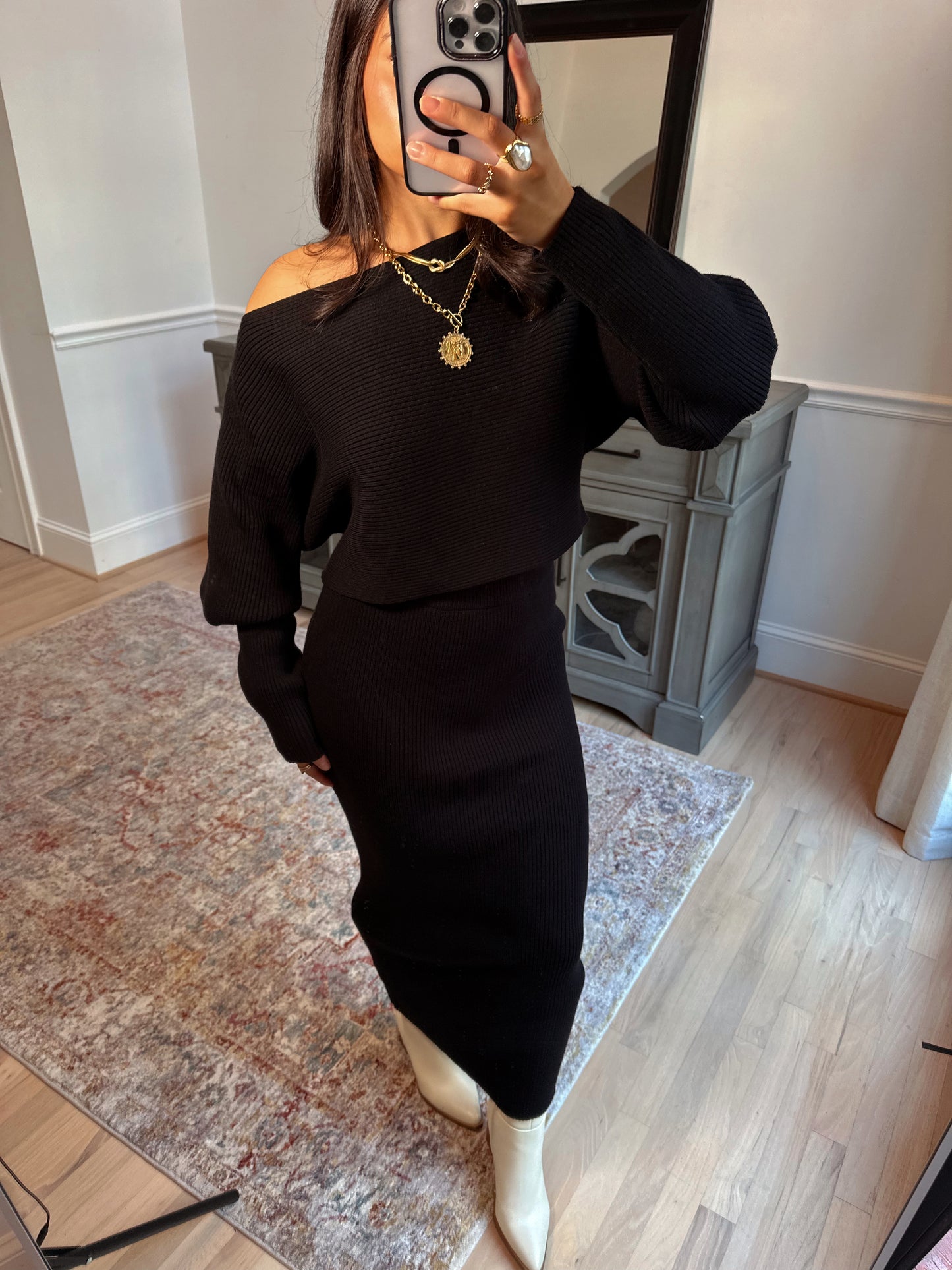 Dinner Plans Black Sweater & Skirt Set