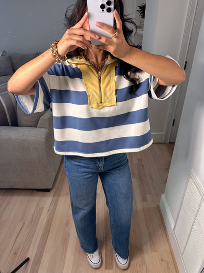 Blue & Yellow Zip-Up Polo Top