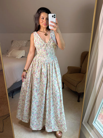 Floral V-Neck Corset Waist Maxi Dress