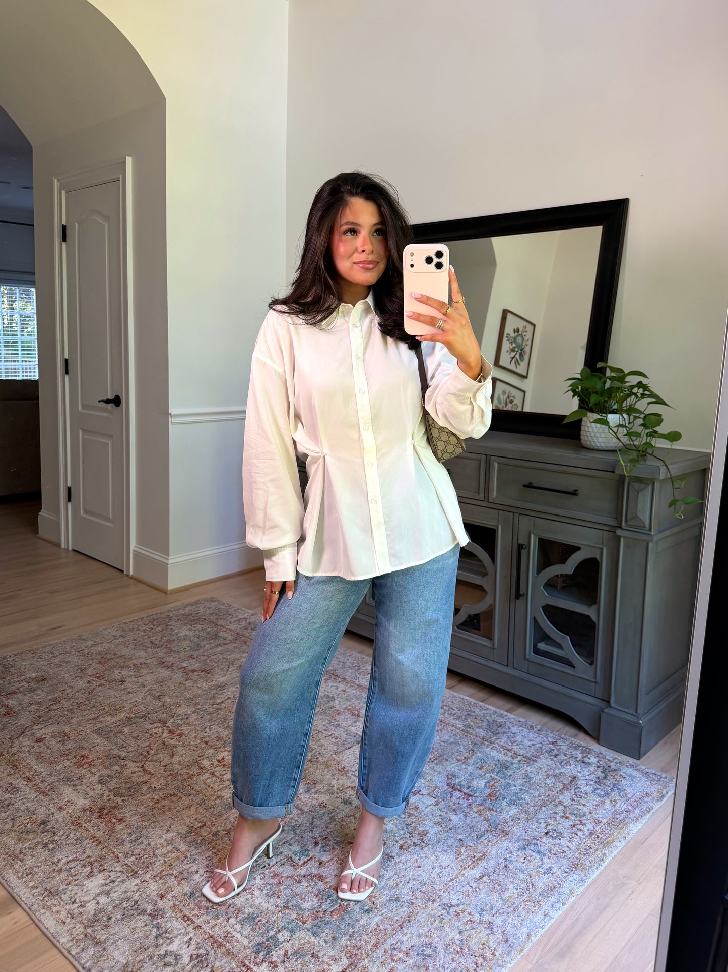 Soft Structure White Button-Up Top