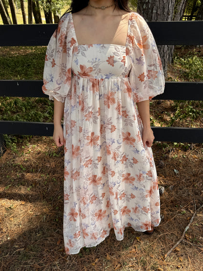 Orange Florals Maxi Dress