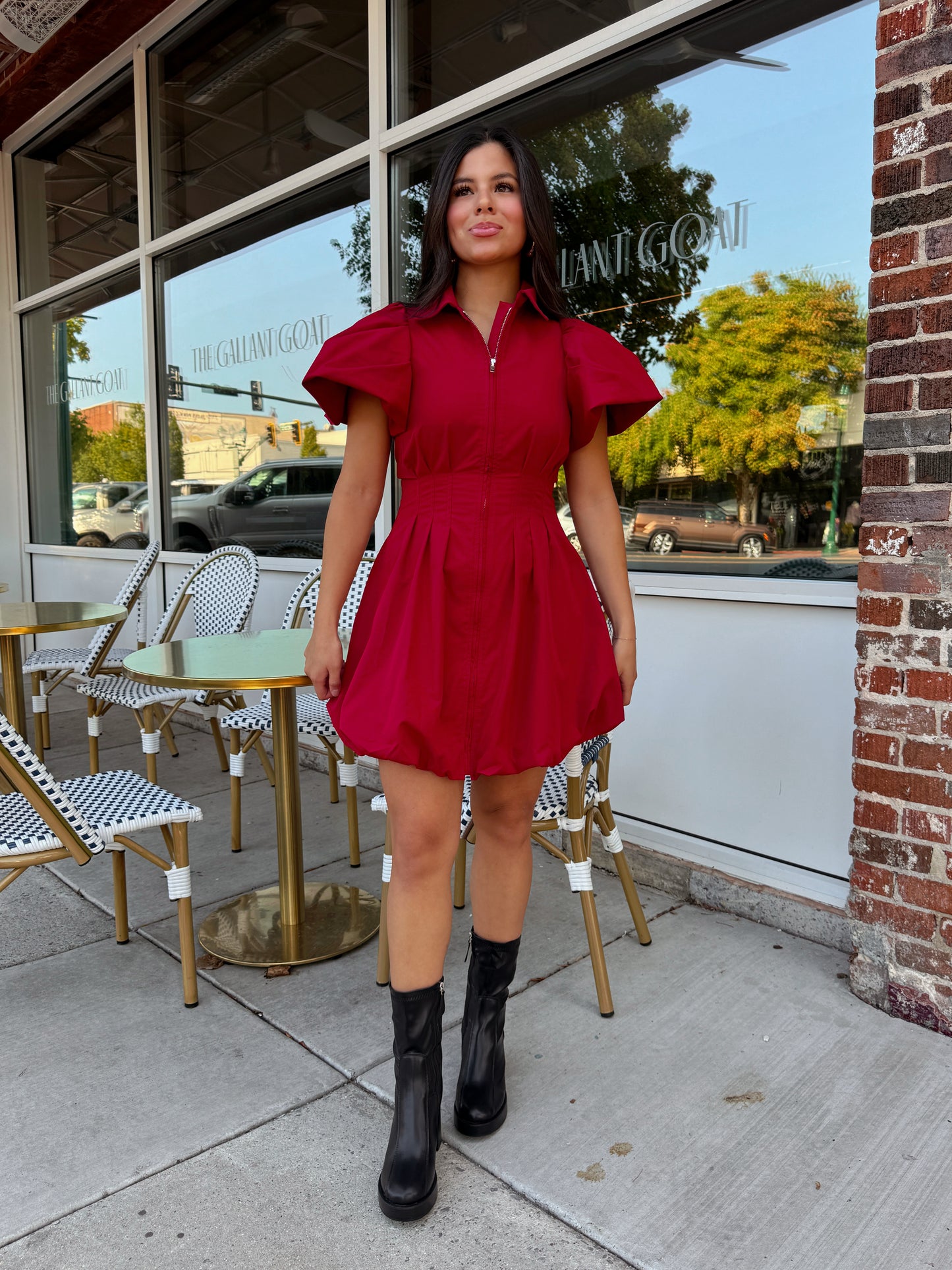 Deep Red Zip Up Bubble Dress