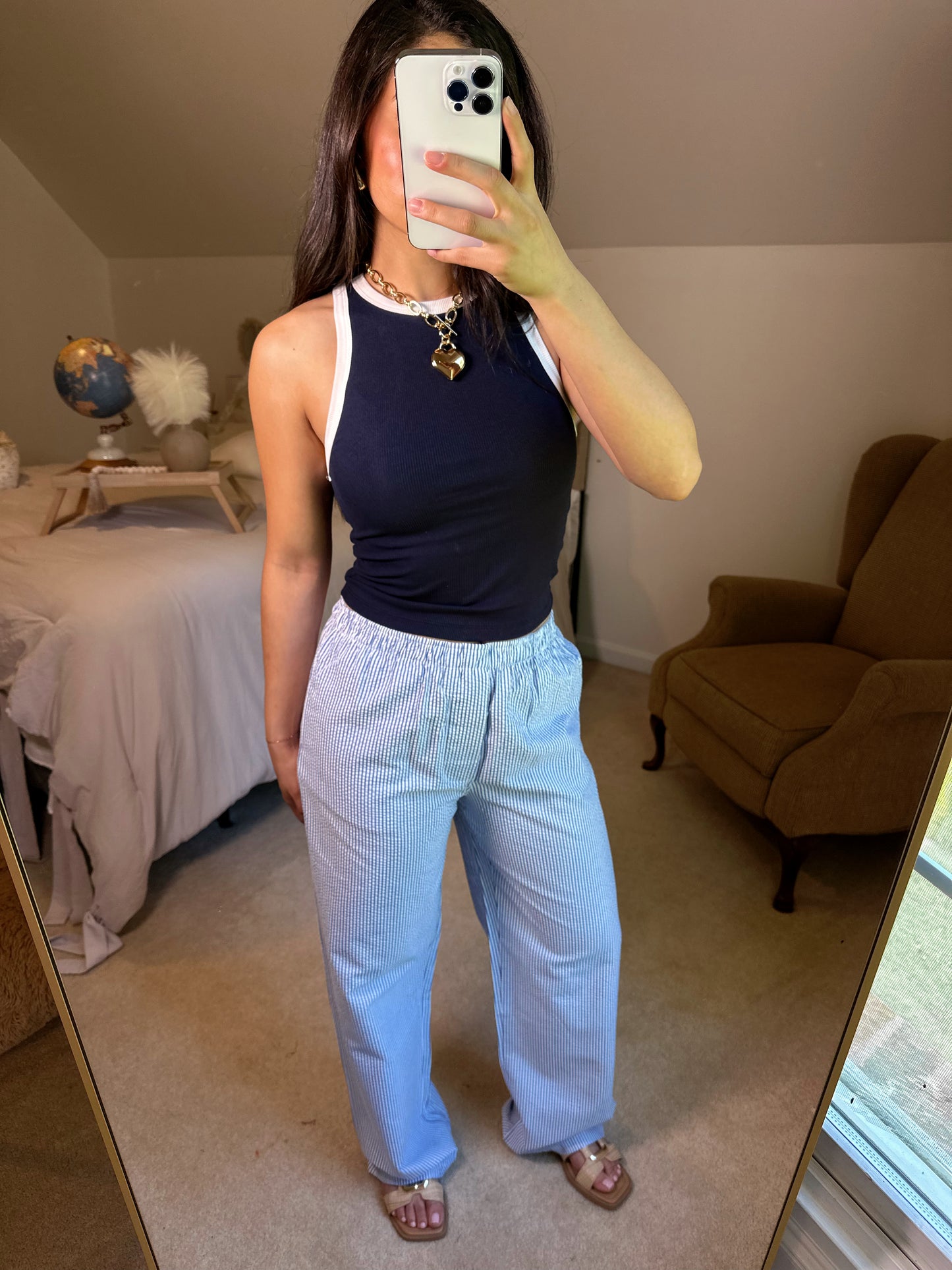 Blue Striped Seersucker Pants