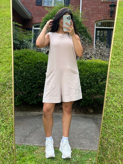 Light Khaki Sleeveless Oversized Romper