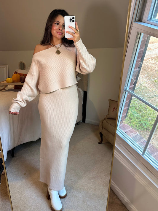 Light Taupe Sweater & Skirt Set
