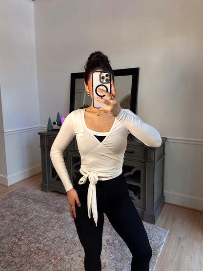 White Active Wrap Top