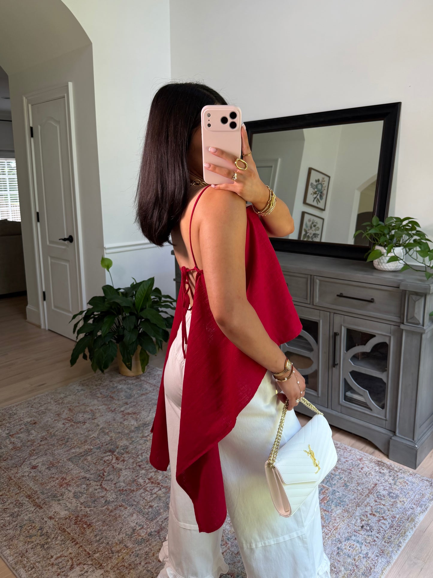 Scarlett Red Linen Open Back Top
