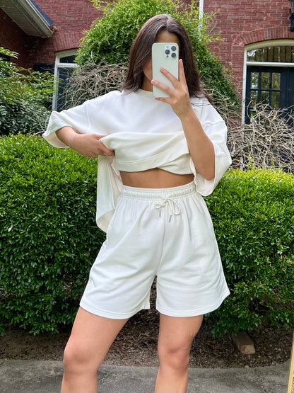 White Oversized Tee & Shorts Set (PRE-ORDER)