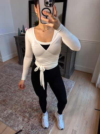 White Active Wrap Top