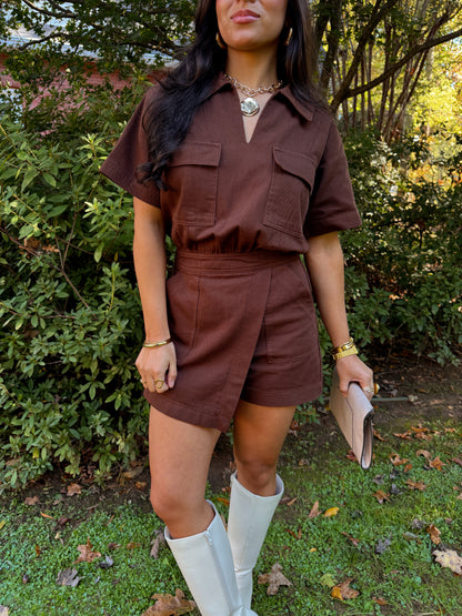 Better in Brown Denim Romper