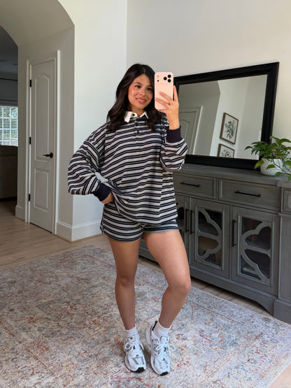 Sunday Club Striped Collegiate Set (Grey/Navy)