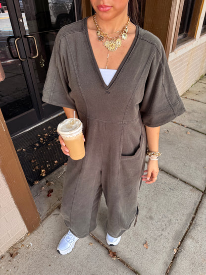 Coffee Run Charcoal Jumpsuit